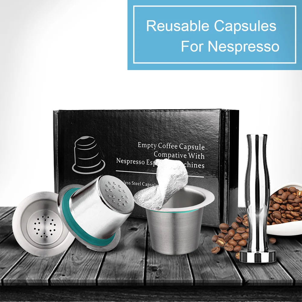 7 шт./компл. Нержавеющая Сталь Nespresso многоразовые кофе КАПСУЛЫ КОФЕ тампер