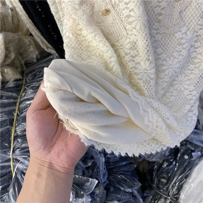 

double row button hook flower cut out lace top for women tops for women fashion corset top blouse Streetwear Broadcloth