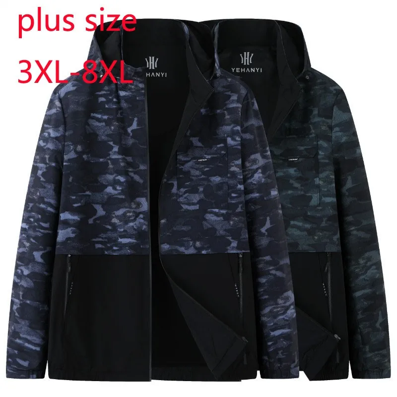 

New Arrival Fashion Super Large Young Spring And Autumn Fashion Casual Hooded Print Coat Jacket Plus Size 3XL 4XL 5XL 6XL 7XL8XL