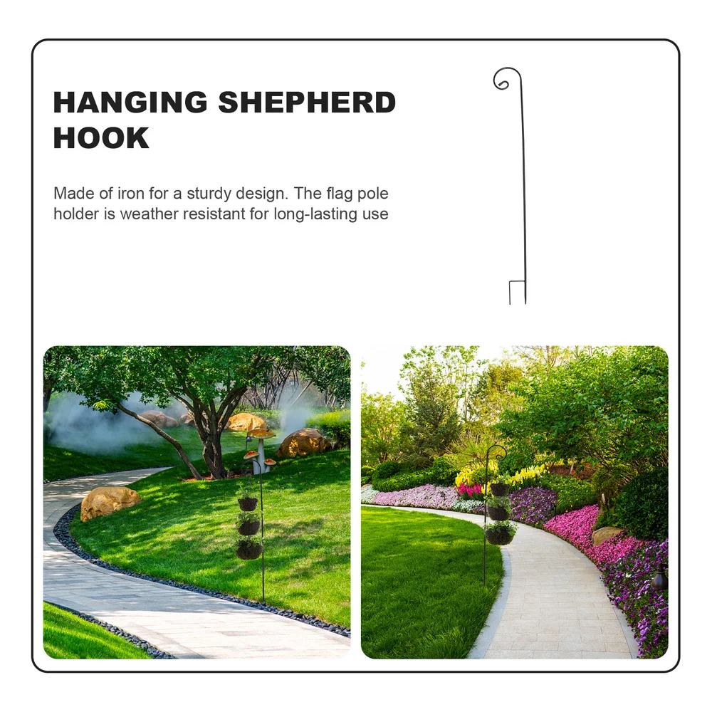 

2Pcs Anti-rust Garden Ground Rod Lawn Iron Pole Holder Streetlamp Hook Black