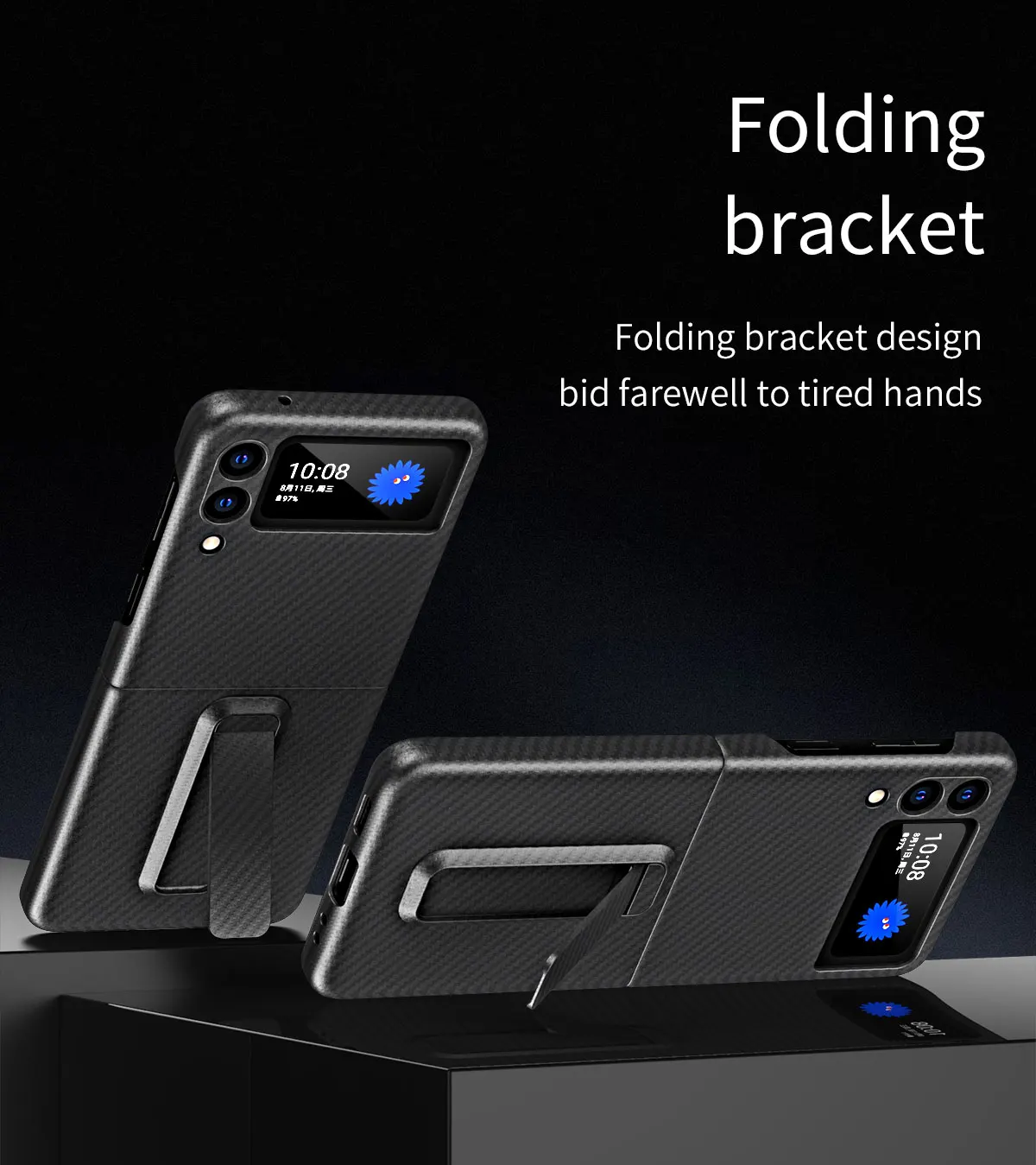 

Luxury Carbon Fiber Phone Case with Foldable Kickstand For Samsung Galaxy Z Flip 3 5G Anti-Scratch Shockproof Cover Shell Holder