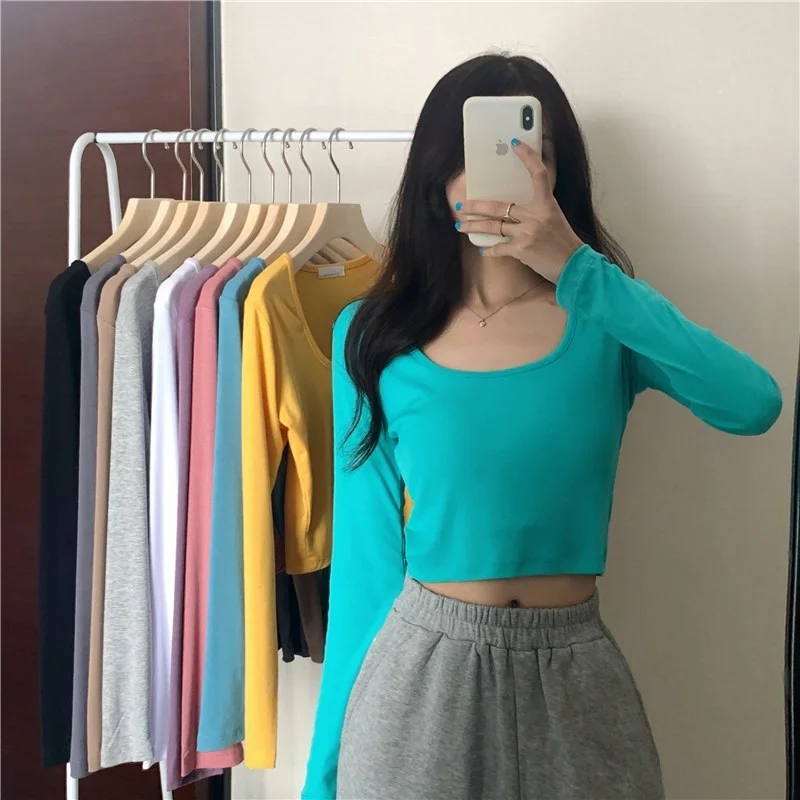 

Pure Style Hot Girl Short Top Women's Clothing Autumn and Winter Long Sleeves Inner Wear Bottoming Shirt 2021 New