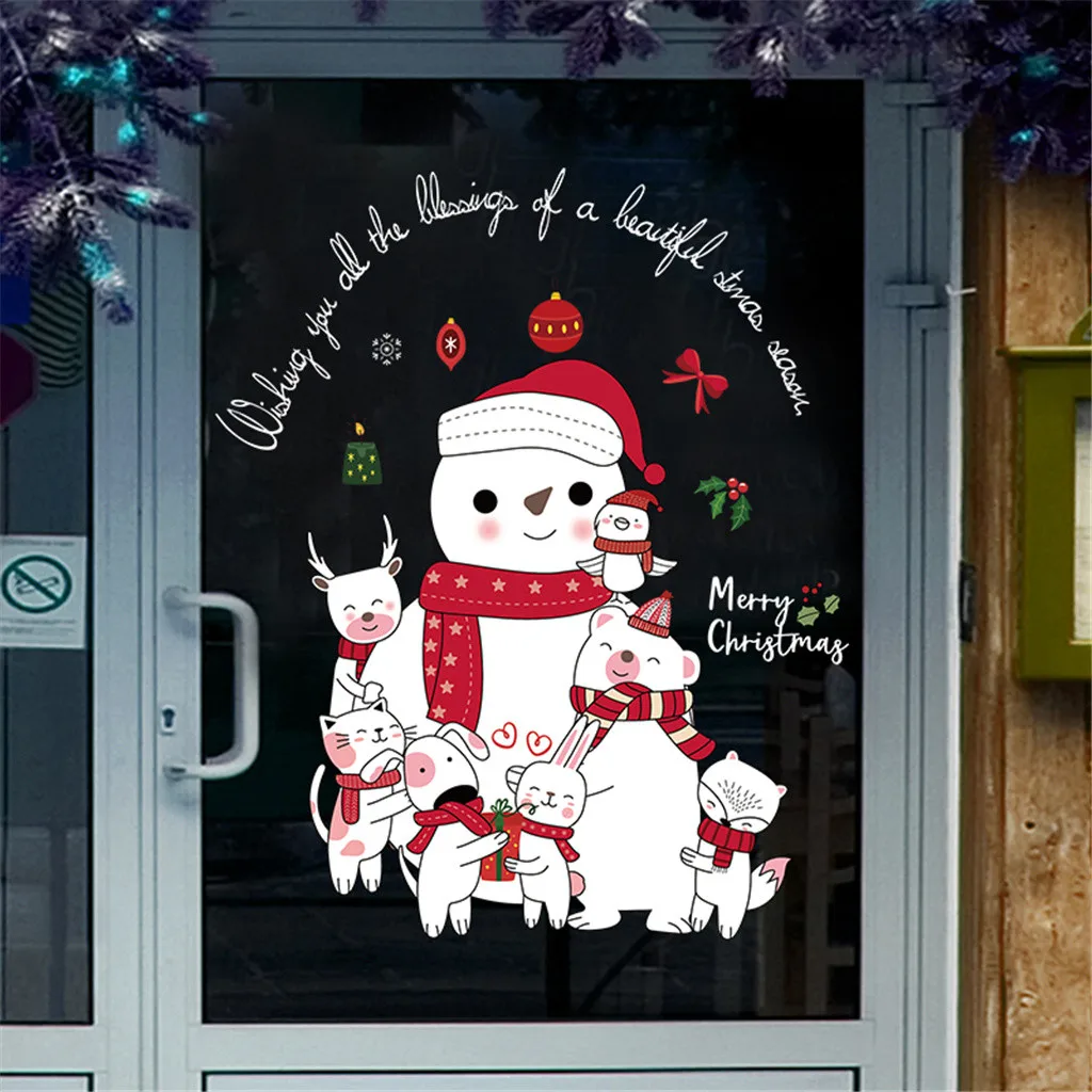 2020 Merry Christmas Wall Stickers Window Glass Festival Decals Santa Elk Snowman Murals New Year Decorations Oct | Дом и сад
