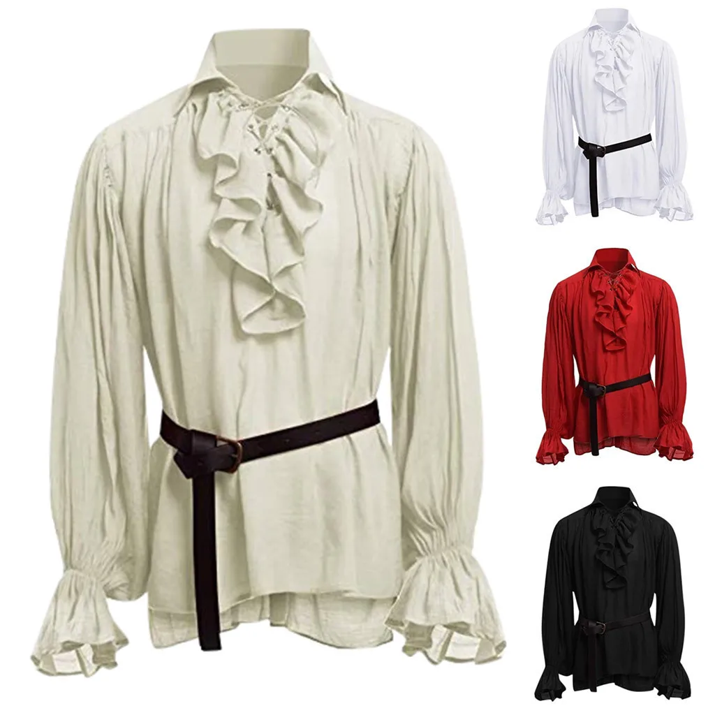 

Средневековый со сборками в готическом стиле, футболки в стиле стимпанк в викторианском стиле пиратский костюм для косплея мужской топы, шт...