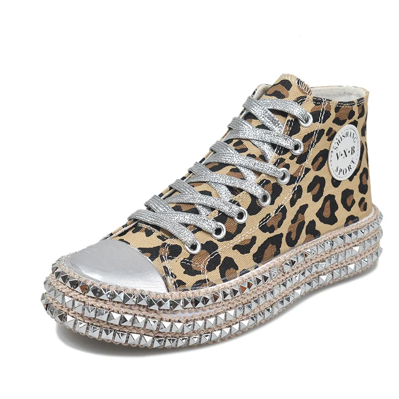 

Women Flats Leopard Lace Up Comfort Shoes Ladies Canvas Vulcanized Shoes Female Sneakers Fashion Casual Platform Shoes New R3-62
