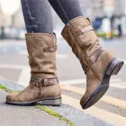 Женские Ботинки средней длины, однотонные Повседневные Удобные теплые Ботинки на молнии, с квадратным каблуком, бесплатная доставка