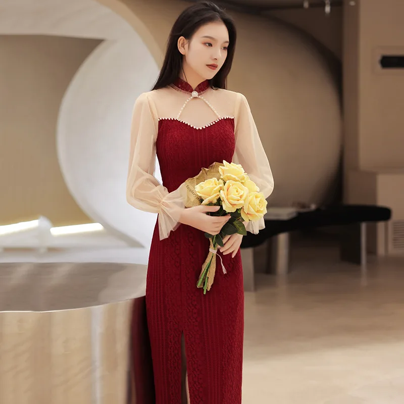 Элегантное кружевное вечернее платье-Ципао с воротником-стойкой | Тематическая