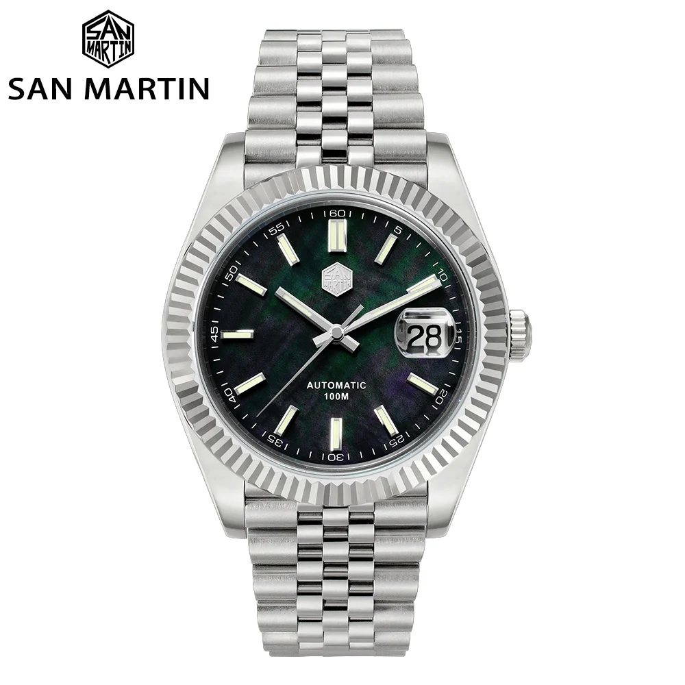 

San Martin Mens Automatic Watch Jubilee Bracelet Luxury Mechanical Watches Sapphire Cyclops Waterproof 100M Diver Watch