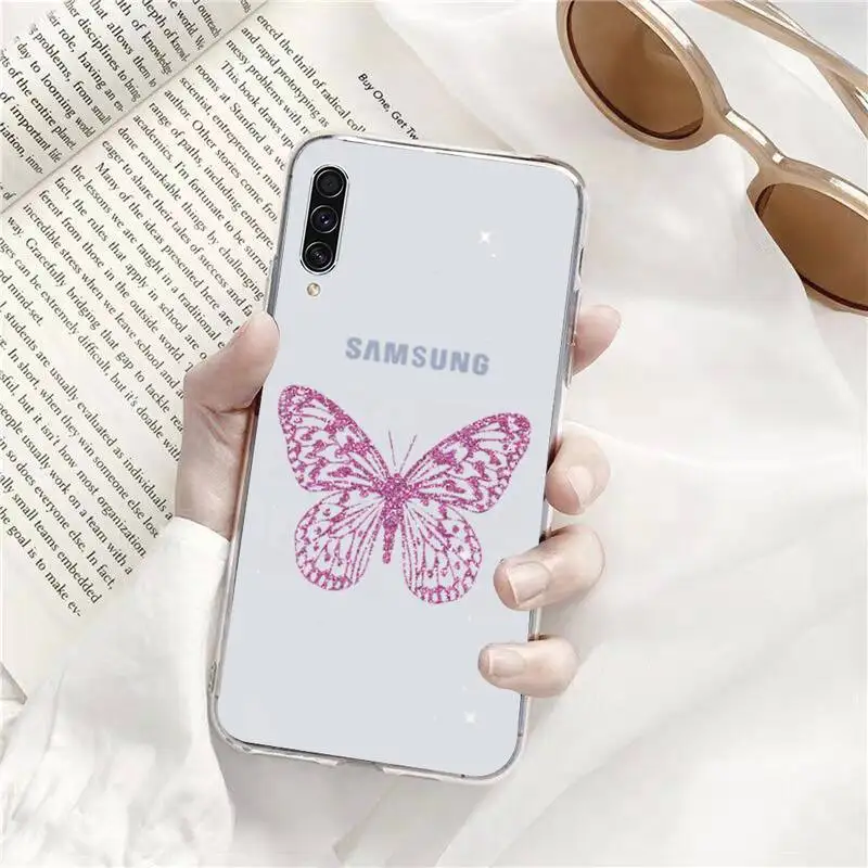

butterfly color fly pink Phone Case Transparent for Samsung s9 s10 s20 Huawei honor P20 P30 P40 xiaomi note mi 8 9 pro lite plus