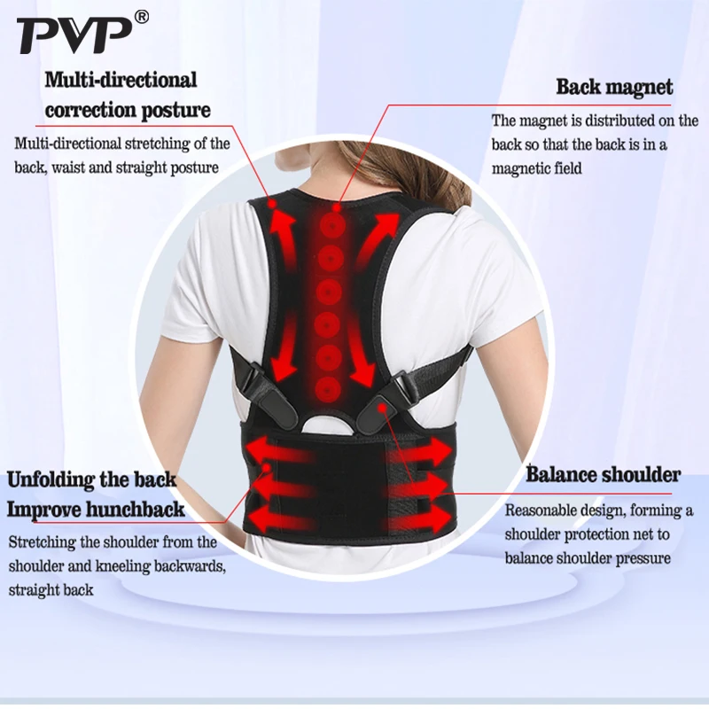 Удлиненный Корректор осанки Магнитная терапия бандаж через плечо для мужчин и