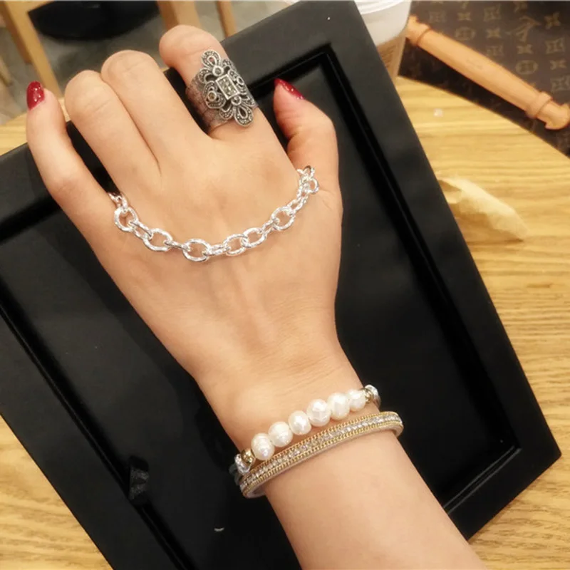 Модный металлический геометрический кожаный браслет женский корейский