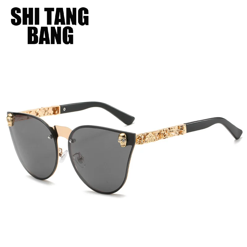 

2021 готические солнцезащитные очки, розовое золото, Череп, большой размер, женские брендовые дизайнерские зеркальные женские очки с ляпкой