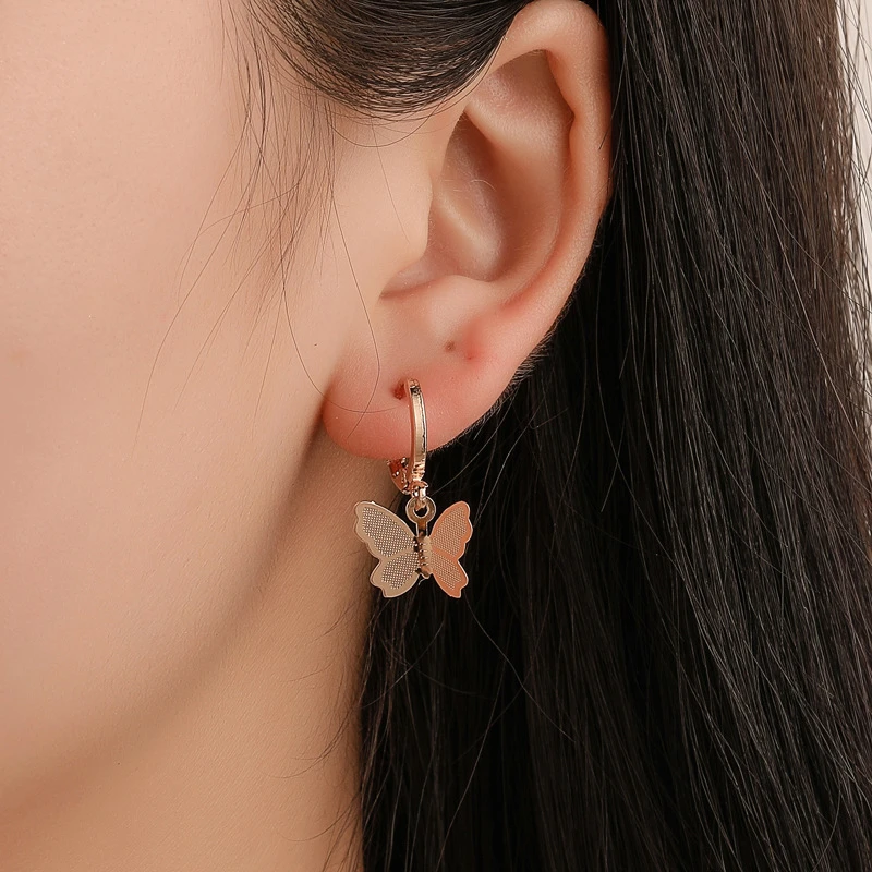 

Simple Frosted Butterfly Earrings Sweet Gold Silver Color For Women Girls Fashion Jewelry Geometric Hoop Earings