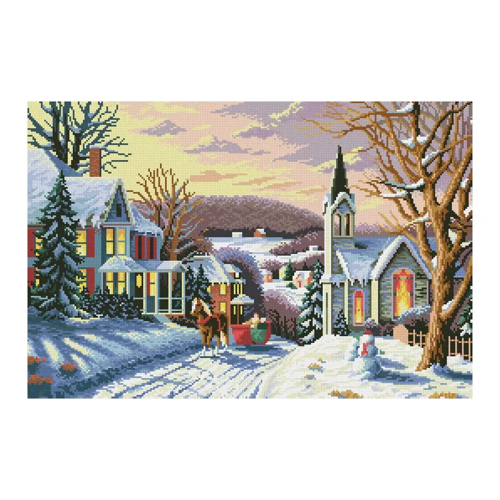 

Зимний городской пейзаж, картина, выложенная алмазами Круглая Полная дрель DIY мозаика вышивка 5D крестиком Рождественская сценическая карти...