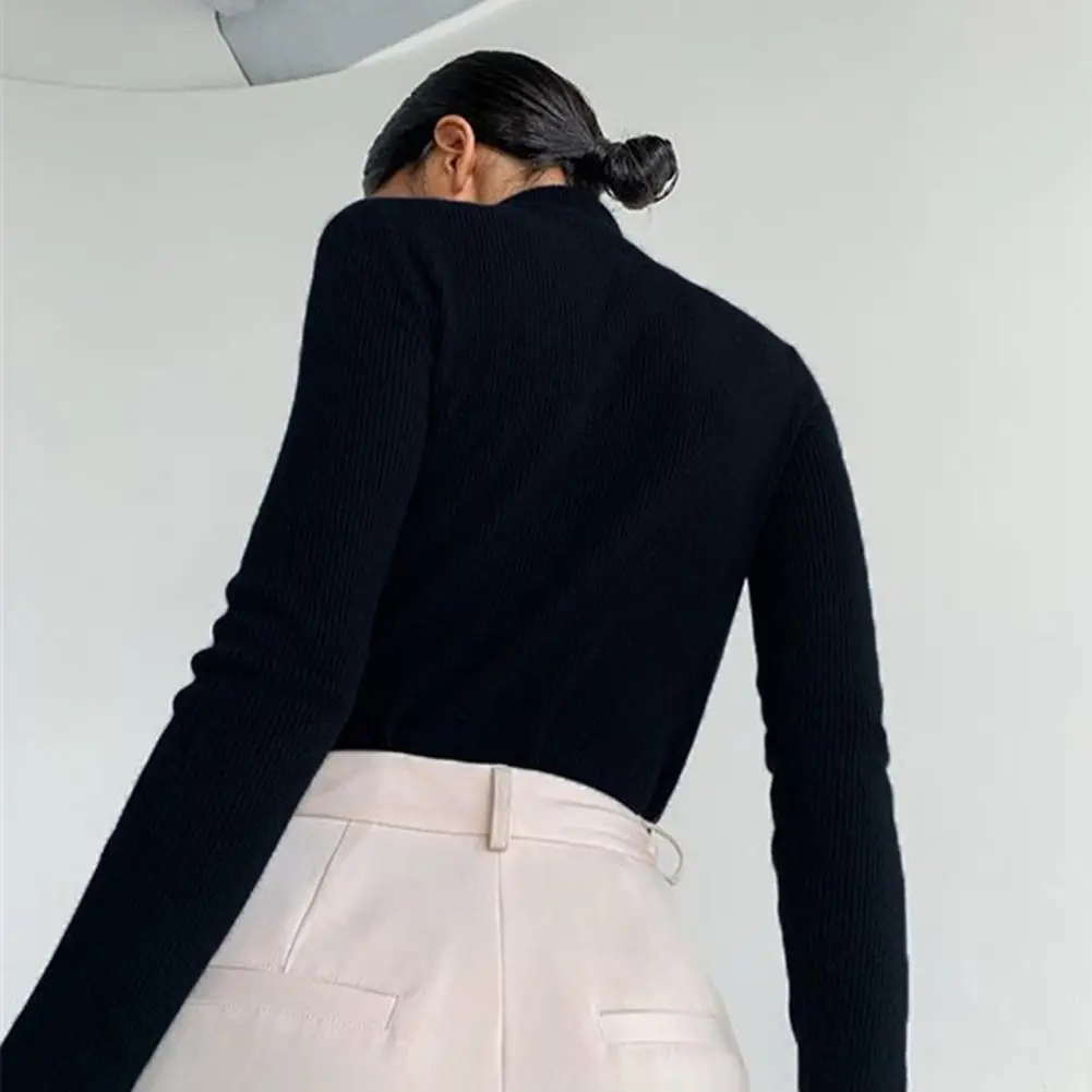 Женская блузка с длинным рукавом и высоким воротником трикотажный пуловер