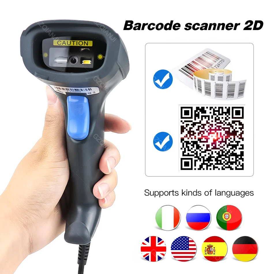 Ручной сканер штрих кодов 1D 2D QR USB проводной кода считыватель для POS матрицы