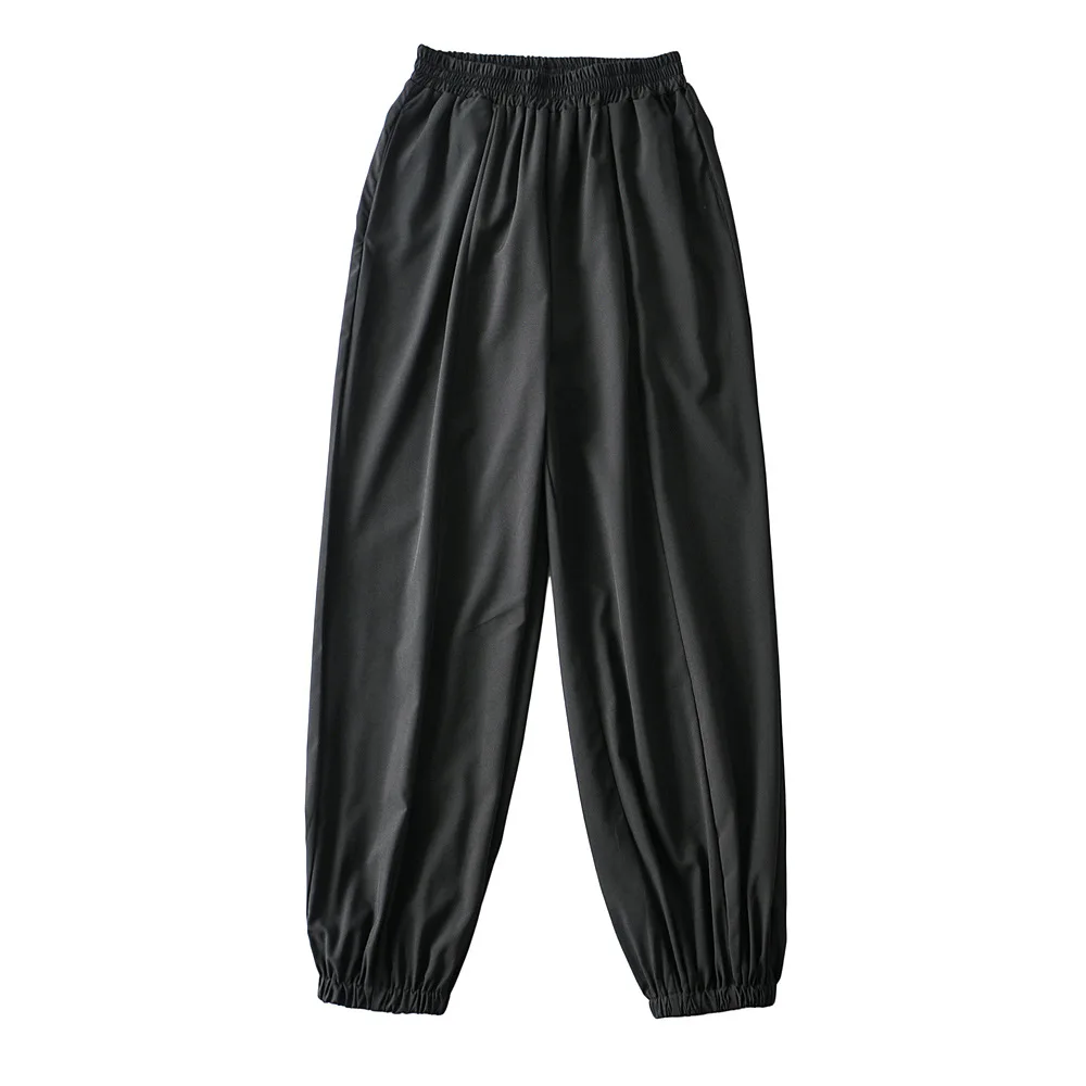 

Spring and autumn new style women's pants elastic waist high waist hemmed sports pants hemmed casual pants