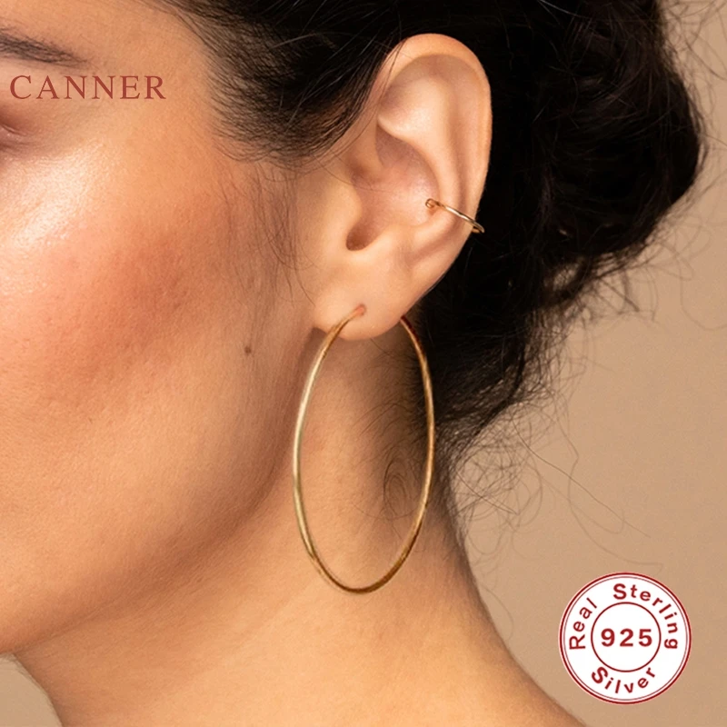 Женские круглые серьги CANNER корейские из настоящего серебра 925 пробы золотого