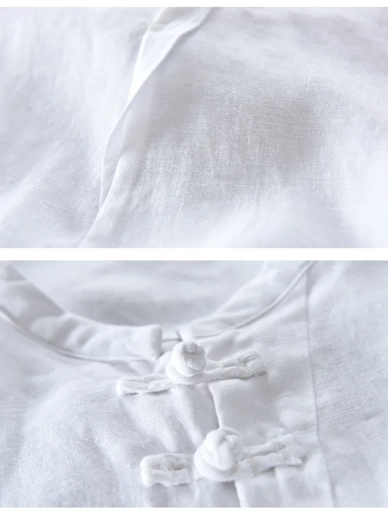 

Men's short sleeve t-shirt with bottons white gray Chinese stylish summer casual t-shirts full linen tees and tops for men