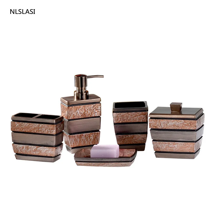 

European Retro Style Resin Oothbrush Holder Brush Cup Soap Dish Bathroom Set Cotton Swab Box Lotion Bottle Bathroom Accessories