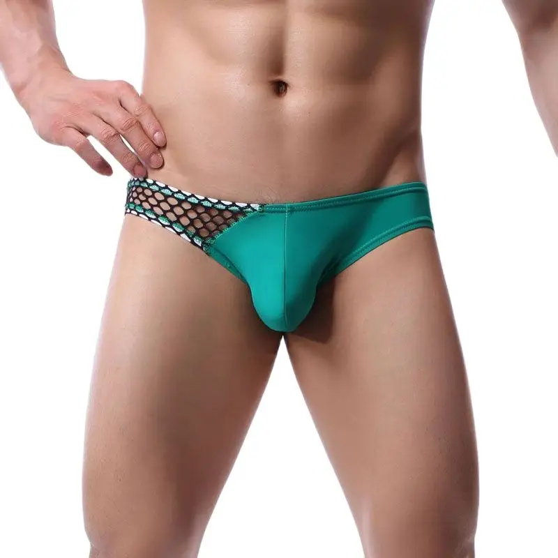 Sexy Men Plus Size Patchwork U Convex Pouch Briefs G-string Ice Silk Breathable Thongs Low Rise Underwear Gay Wear F7 |