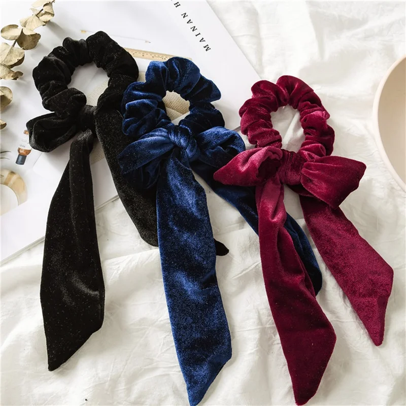 

2020 new women's warm soft velvet butterfly headband solid elastic hair band suitable for girls' ponytail ribbon
