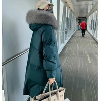 2021 new winter coat women korean thickened cotton jacket women artifical fur hat long loose bread coat elegant fashion parkas