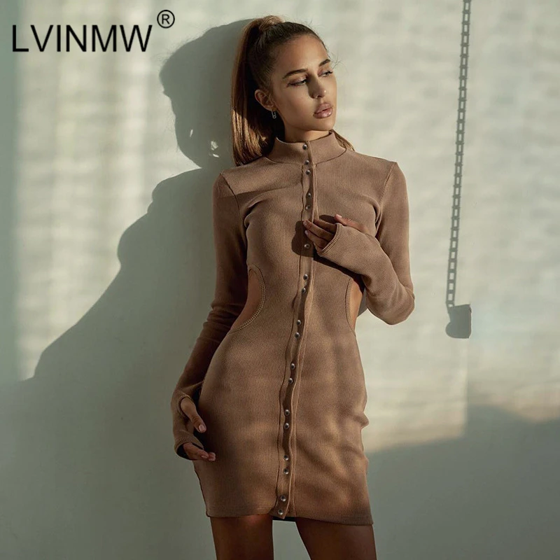 LVINMW сексуальный вязаный на пуговицах пэтчворк с высоким воротом выдалбливают