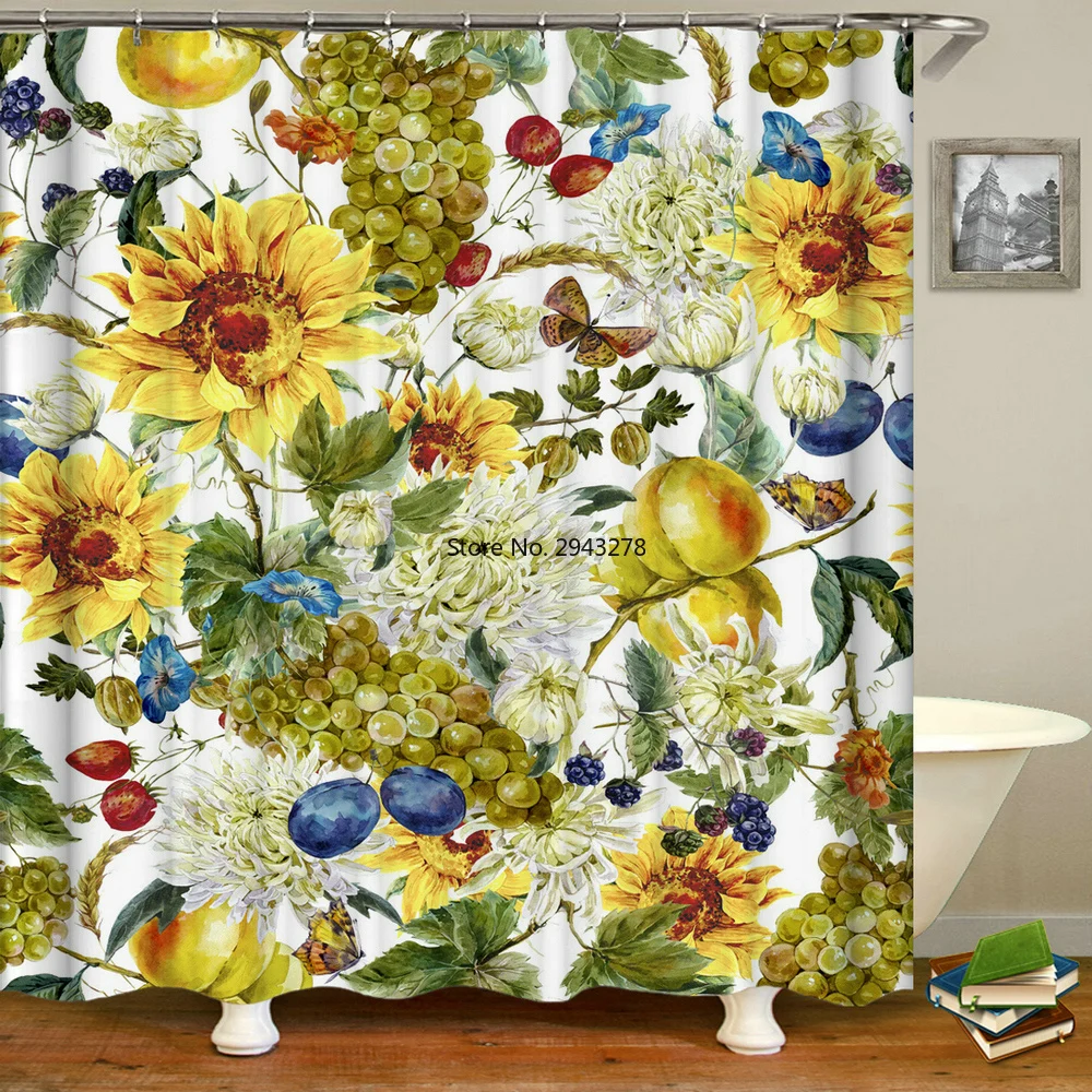 

Flowers Pattern Shower Curtains 3d Printing Bath Curtain Polyester Fabric European Retro With Hooks Home Bath Decor Curtains