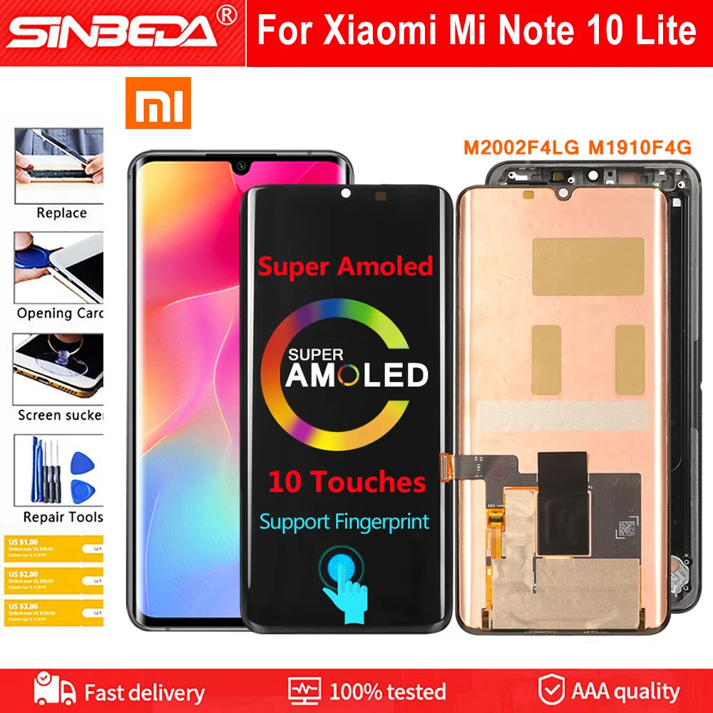 Amoled дисплей для Xiaomi Mi Note 10 Lite оригинальный LCD сенсорный экран Замена M2002F4LG M1910F4G |