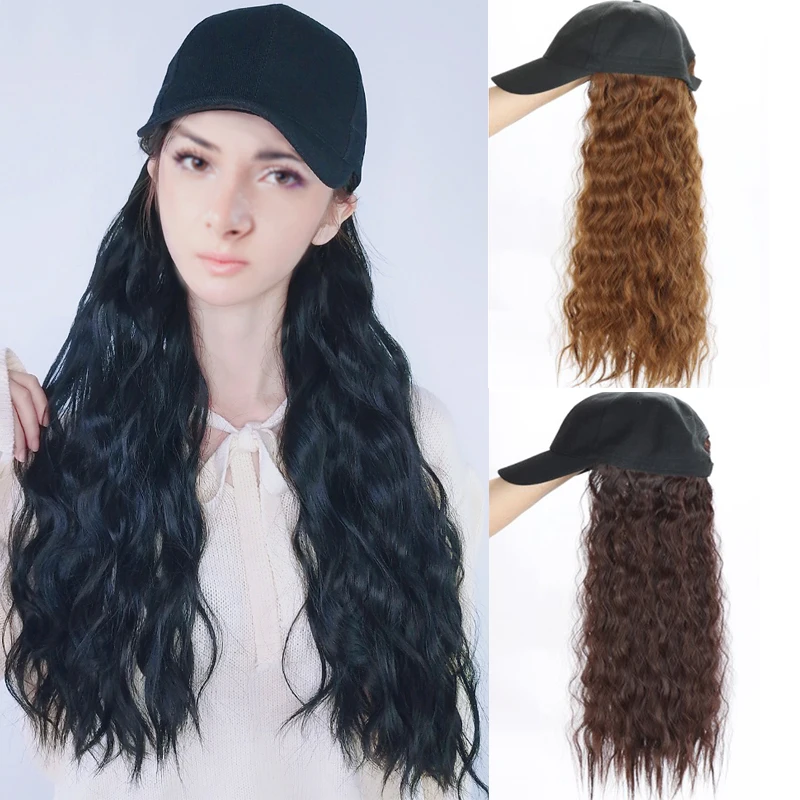 

DIANQI Синтетические длинные волнистые бейсбольные кепки, парик из натуральных волос, черные парики для девочек