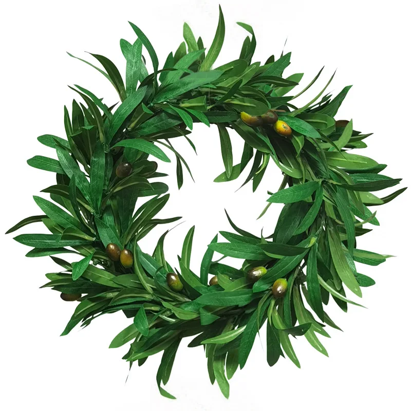 

40cm Large Olive Leaf Garland Artificial Plant Vine Rattan Wreath For Wedding Door Decoration Wall Hanging DIY Greenery Wreath