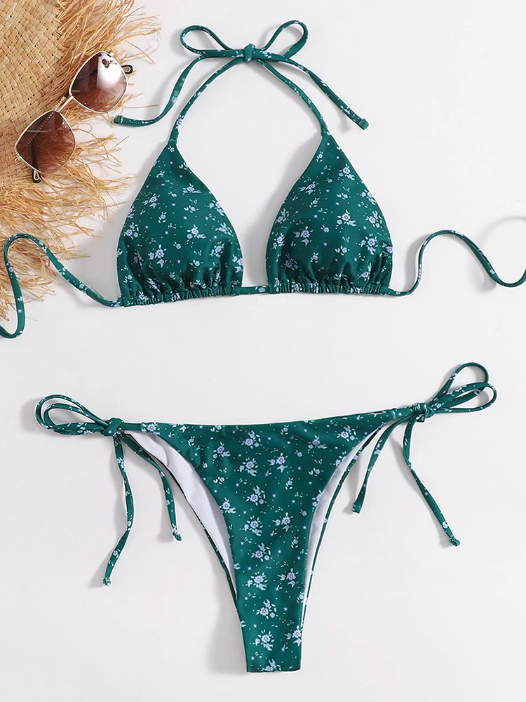 

2022 New Sexy Micro Bikinis Set Print Swimwear Women Lace Up Bikini Swimsuit Two Piece High Waist Thong Swimming Suits Biquini