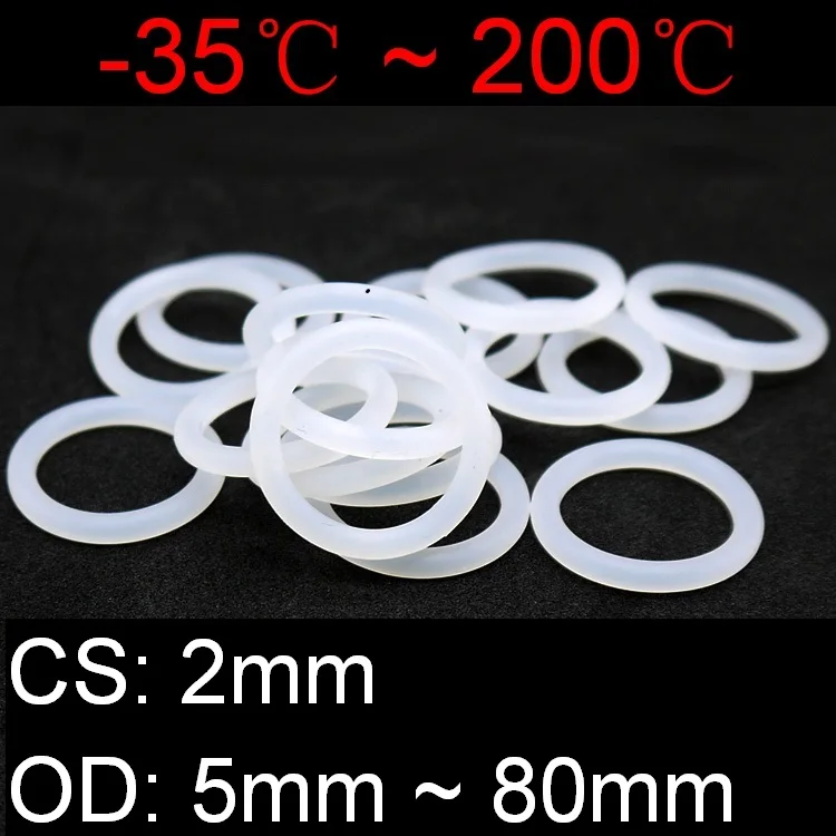 

10/50pcs VMQ White Silicone Ring Gasket CS 2mm OD 5 ~ 80mm Food Grade Waterproof Washer Rubber silicone gasket rubber o-ring