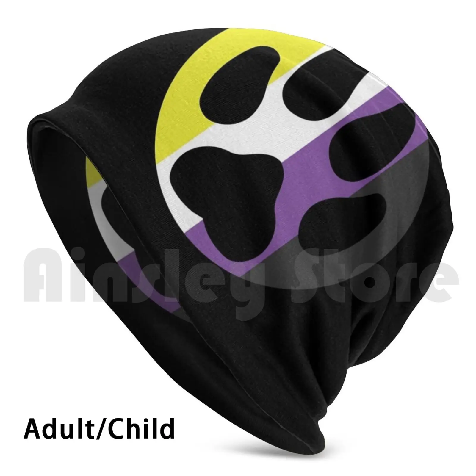 Paw In A Circle-Pride ( Non-Binary ) Beanies Knit Hat Hip Hop Furry Fursona Dog Wolf Animals Pets Paw Pawprint