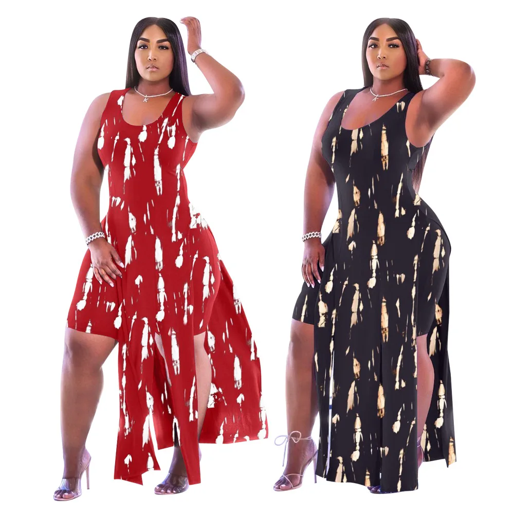 

Женская одежда с принтом пикантные Топы X-long с разрезом и вилкой костюмы больших размеров из двух частей Модный повседневный комплект Пряма...