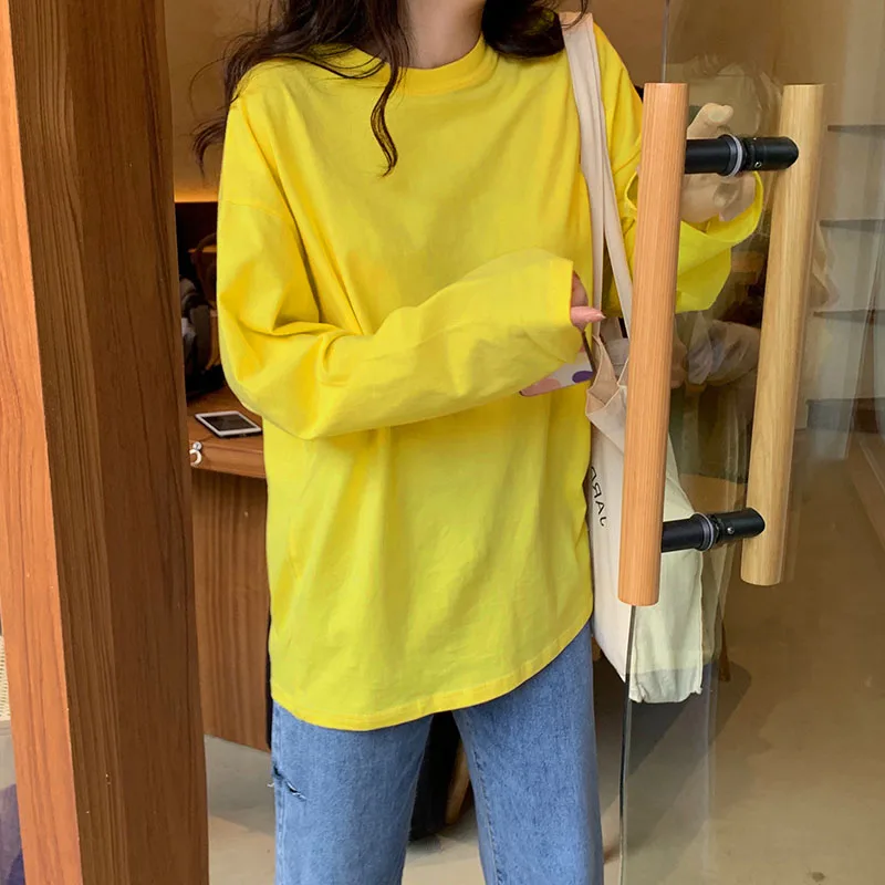 

gang feng Ins Long Sleeve T-shirt Female Spring Western Style Inner Wear Ulzzang BF Base Shirt Tide Versatile Loose and Lazy