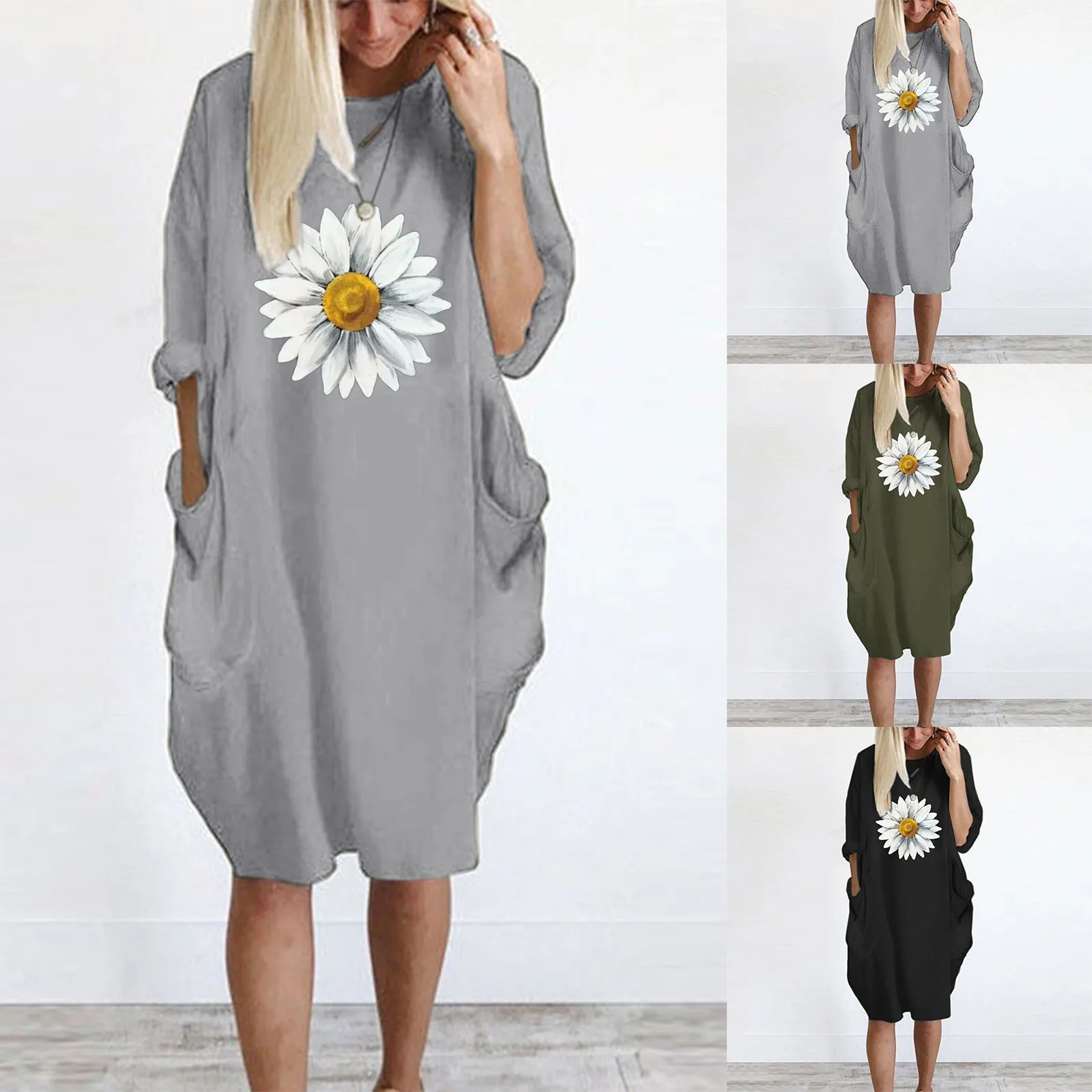 

Женское платье для женщин; Сезон весна-осень; Размера плюс свободные футболки и топы для девочек, платье с длинными рукавами и круглым вырез...