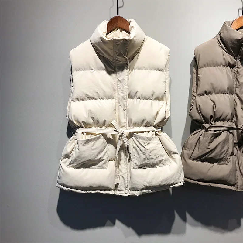 

thickened 2020 winter new stand cotton vest female collar sleeveless loose waistband bandage