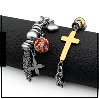 couple bracelet stainless steel chain butterfly cross four leaf clover colorful ball heart bracelets for lover valentines day