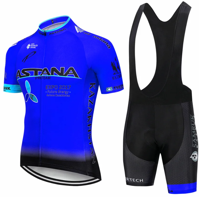 Cycling suit Новая синяя велосипедная майка Астана 9D набор велошорт Быстросохнущий велосипед для мужчин одежда команда pro кофта для велоспорта Culotte - Цвет: Cycling suit