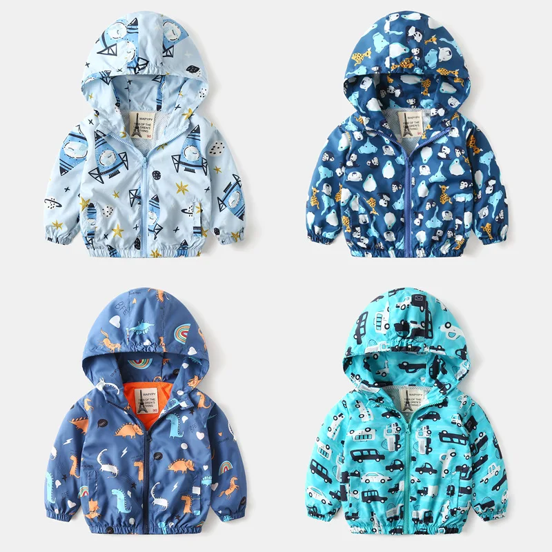 

Baby Boy Dinosaur Jackets Spring Autumn Zipper Hooded Cartoon Print Long Sleeve Coat Kids Clothes