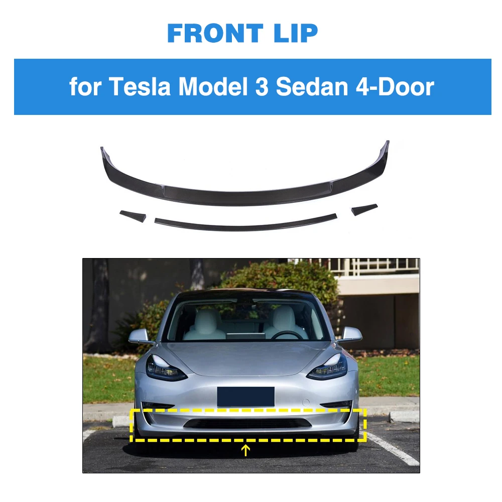 

Front Bumper Lip Splitters For Tesla Model 3 2017 - 2019 Front Bumper Lip Carbon Fiber