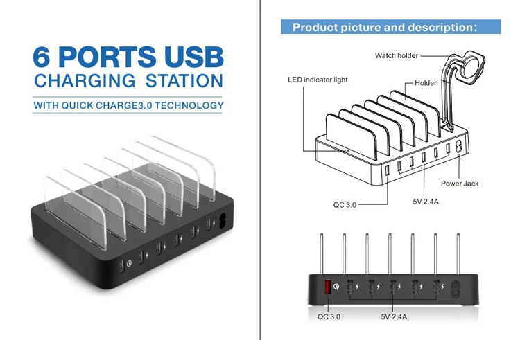 SZYSGSD универсальная usb Зарядная Станция 6 портов Мульти USB зарядное устройство Настольный QC 3,0 Быстрая зарядка для смартфона планшета power Bank 70 Вт