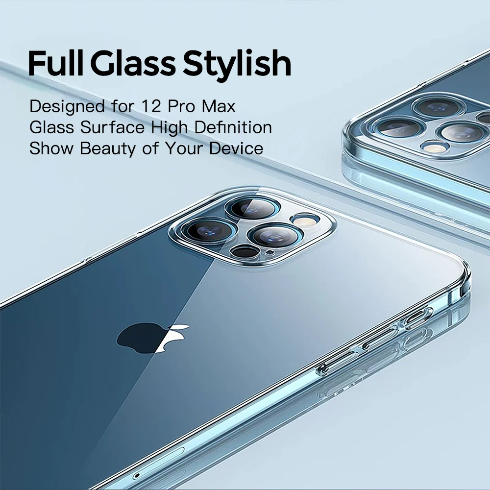 YKZ Luxury Glass Case For iPhone 12 Pro Max Cases Ultra Thin Transparent Full Cover 11 XS XR X 7 8 SE Mini Soft Edge | Мобильные