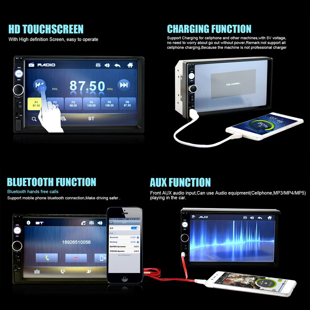 Автомагнитола Podofo 2 Din Android 8 1 мультимедийный видеоплеер 7 дюймов GPS Wi Fi Bluetooth USB
