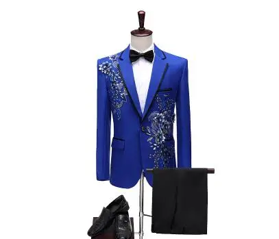 

Decal sequins blazer men groom suit set with pants mens wedding suits costume singer stage clothing formal dress b346