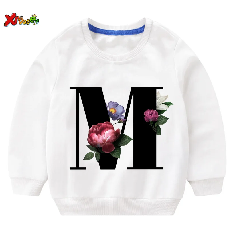 

New Cartoon Flower English Alphabet Print Girls Hoodie Sweatshirt Leisure Girl T-shirt Children Harajuku Boy Tshirt Kids Hoodies