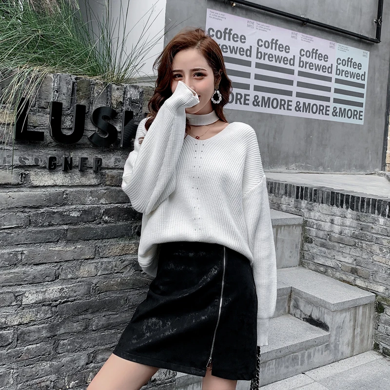 

Fitaylor Spring Autumn Women Halter Knitted Sweater Pullovers Tops Femme Sweater Slim Knitted Sweater