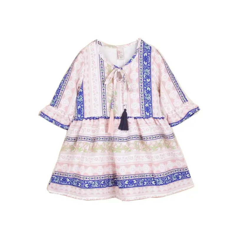 Осеннее платье в стиле бохо для маленьких девочек Коллекция 2017 года Брендовое
